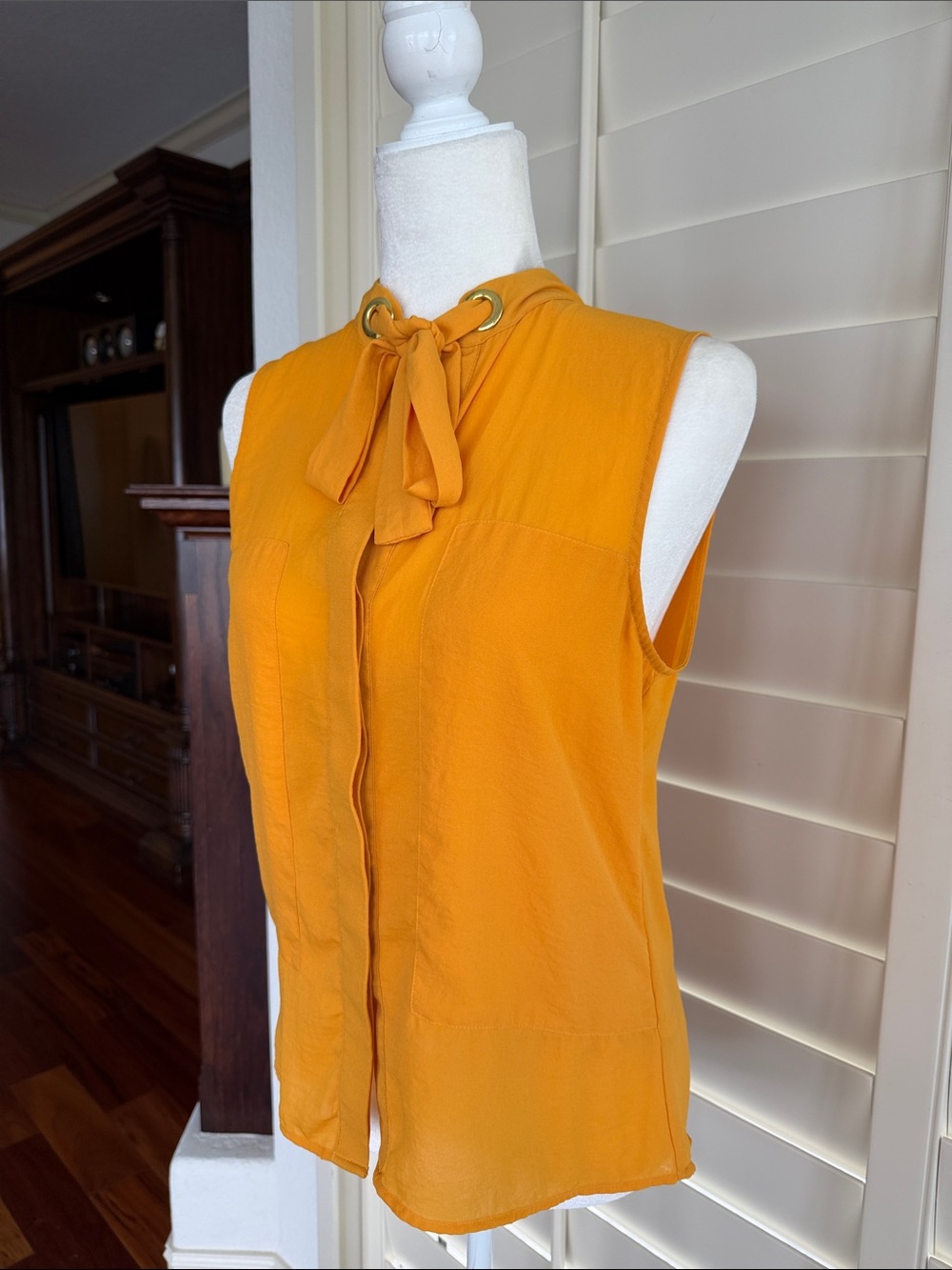 Sleeveless Tie-Neck Blouse - Mustard Yellow Sz 8 - Picture 3 of 5